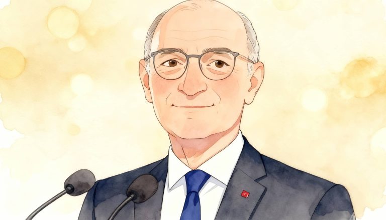 Dessin portrait d'une personnalité = Didier Migaud, création artistique d'un cadre dirigeant en costume sombre style aquarelle