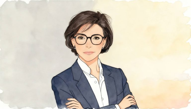 Dessin portrait de Rachida Dati, artwork numérique d'un politicienne en tenue officielle