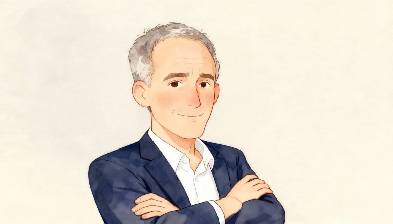 Dessin portrait de Raphaël Glucksmann, style aquarellé, homme d'État en tenue formelle