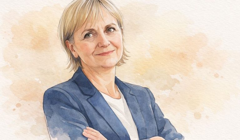 Portrait style portrait politique de Fabienne Buccio , style aquarelle