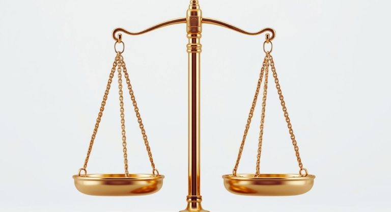 Balance doree symbolisant l'equilibre entre deux plateaux