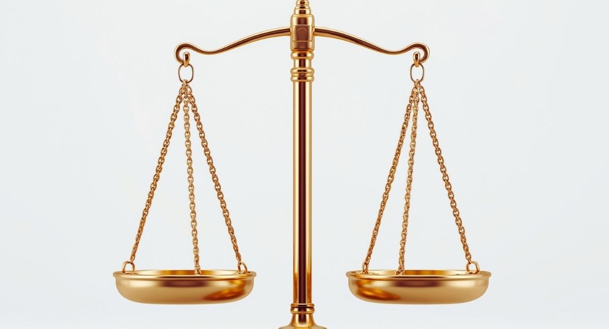 Balance doree symbolisant l'equilibre entre deux plateaux